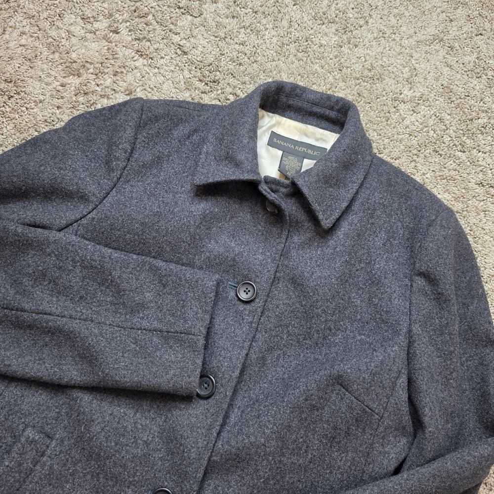 VINTAGE Banana Republic Wool Blend Trench Coat Womens XS Grey Casual Outdoor